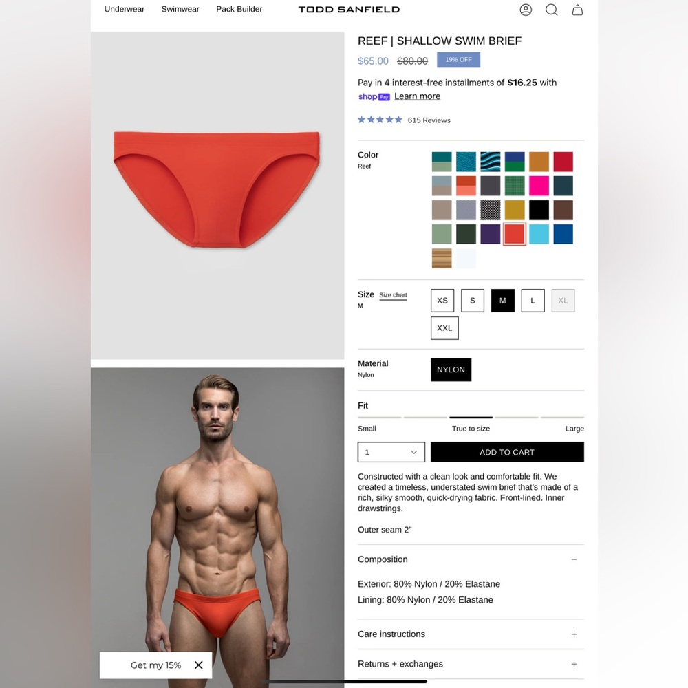Men's Reef Shallow Swim Brief - Red